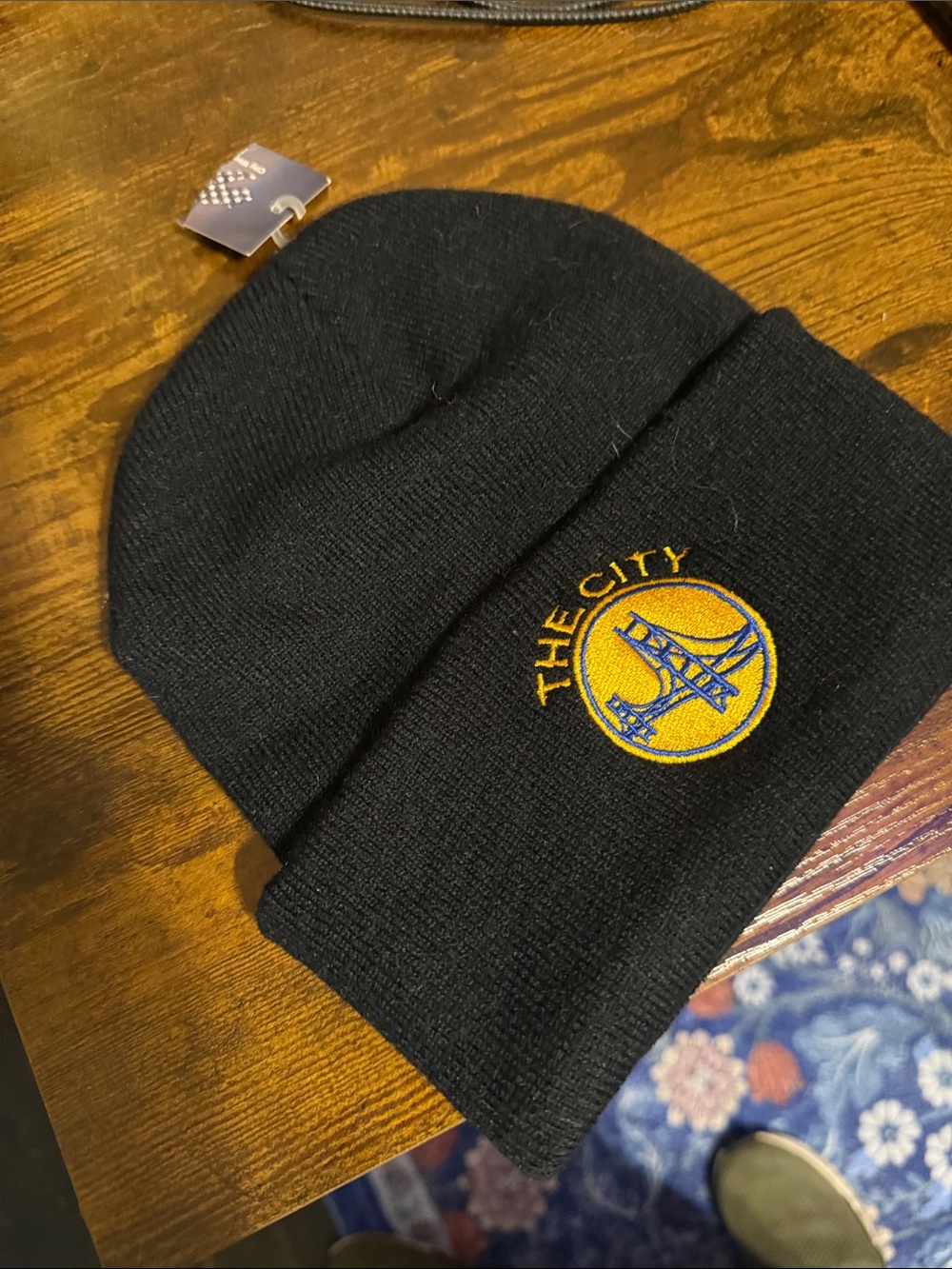 The City Black Knit Beanie with Yellow Embroidered Logo